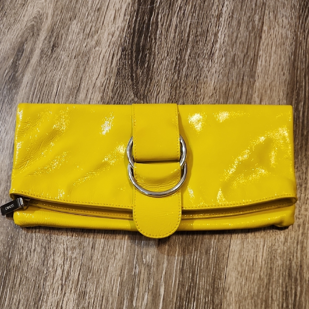 HOBO Yellow Patent Leather Wristlet with Silver Hardware